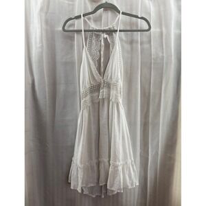 Ethereal Boho SHEIN White Crochet Lace Halter Neck Ruffle Mini Dress Women S